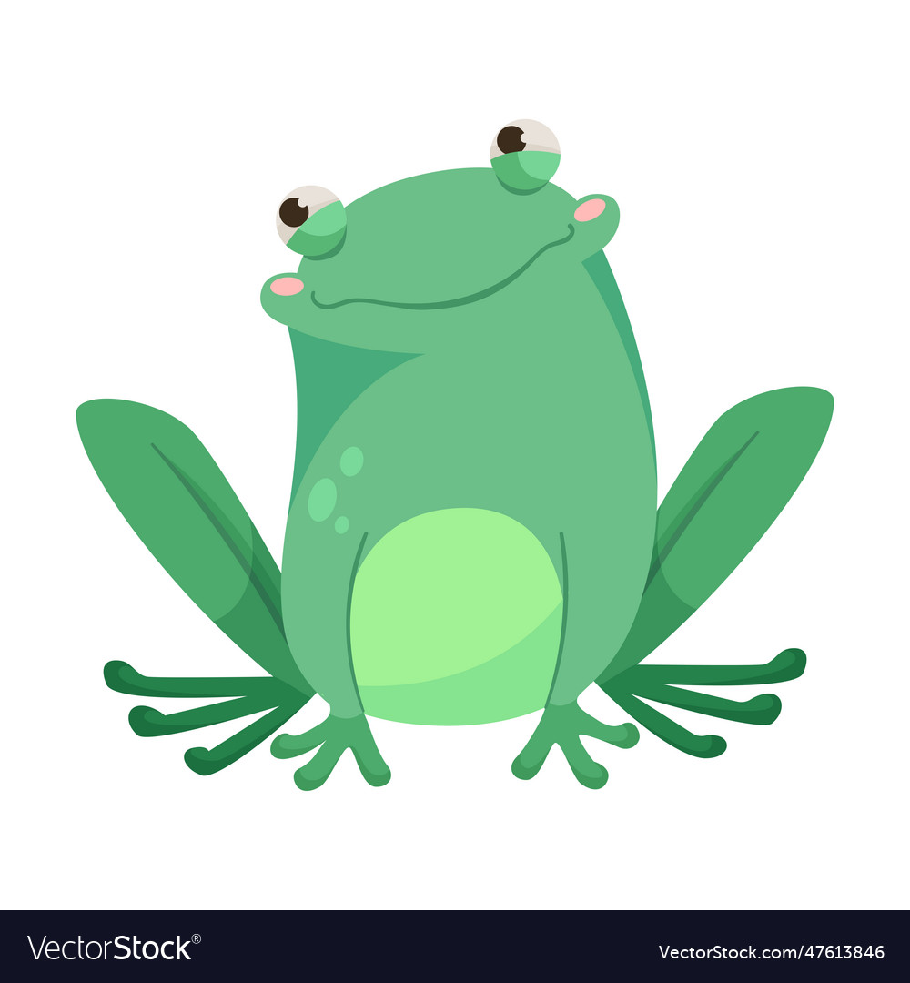 Cute green leaping frog character sitting Vector Image