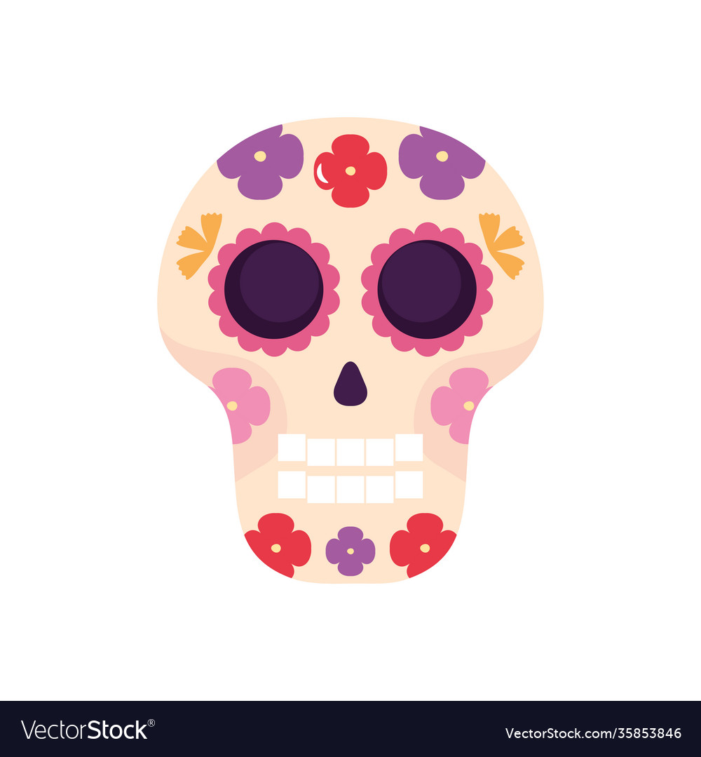 Floral sugar skull icon flat style