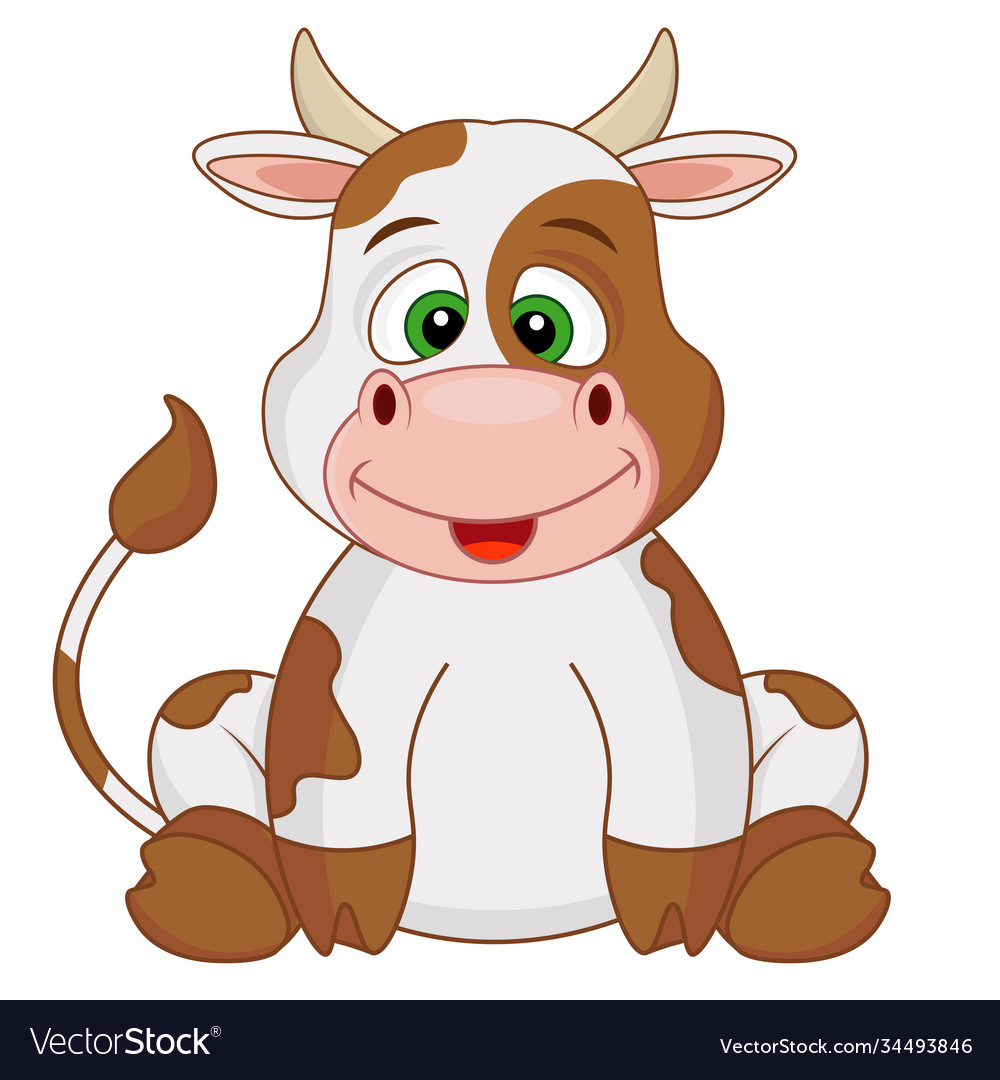 Funny cow sitting on white background Royalty Free Vector