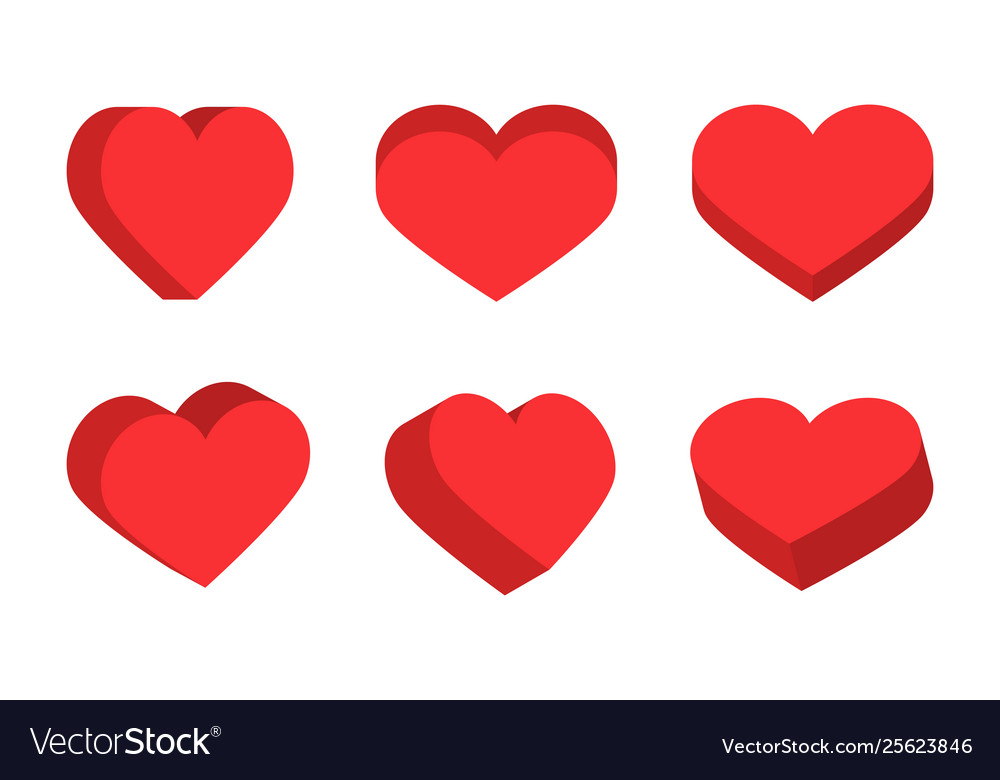 Red isometric hearts icon set love symbol