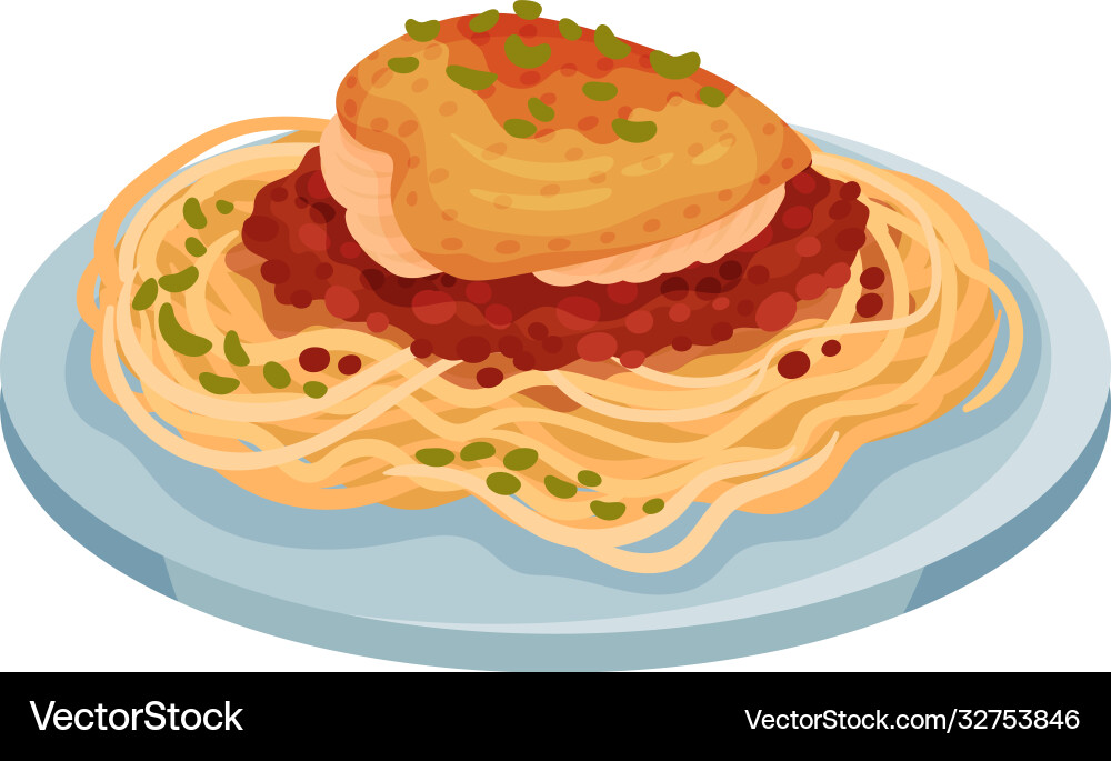 Spaghetti with baked chicken fillet tomato Vector Image
