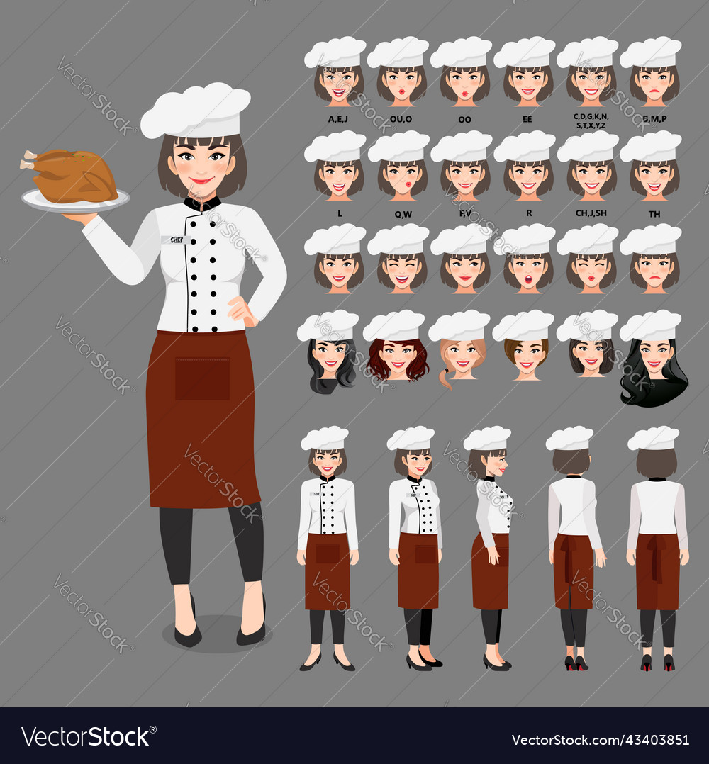 Cartoon character with professional woman chef