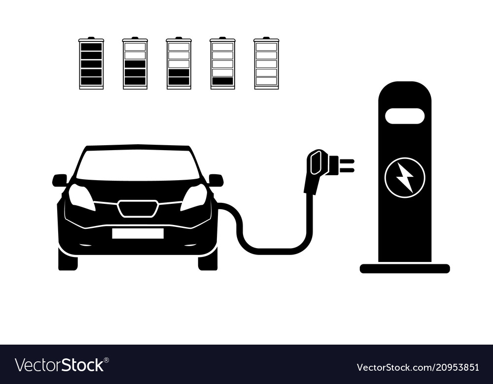 Charging station electric car black icons set