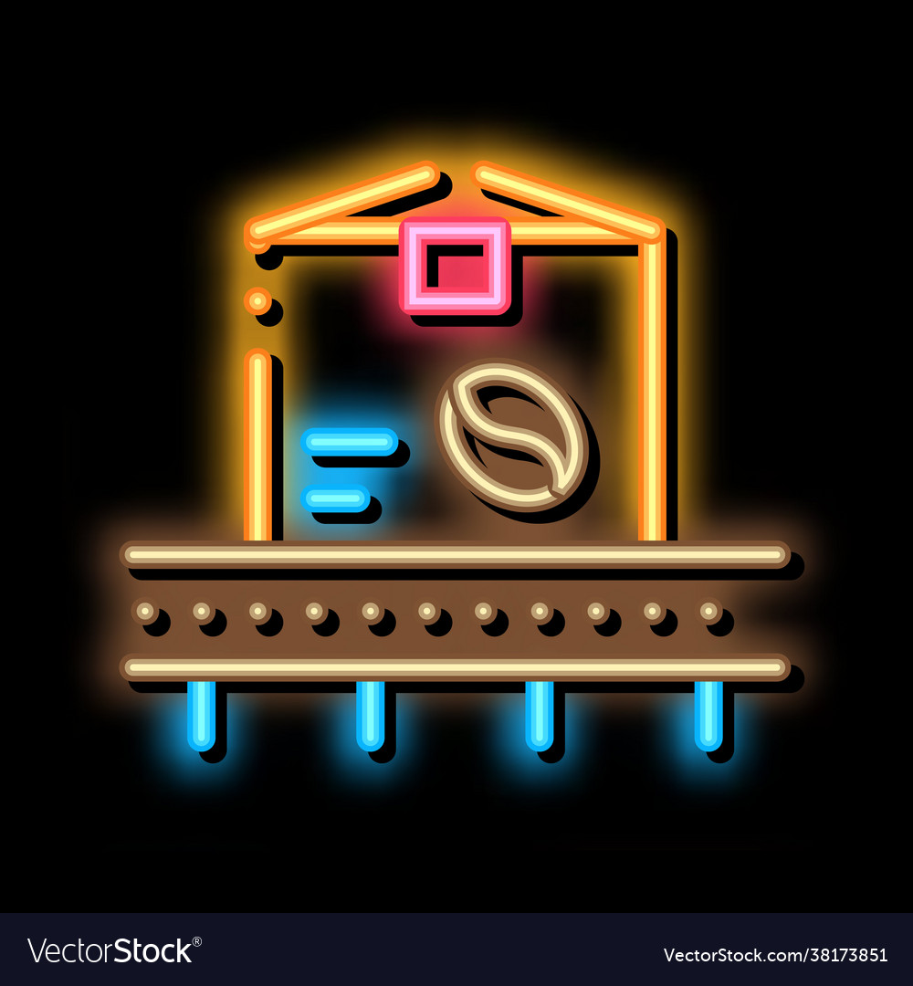 Coffee production conveyor neon glow icon