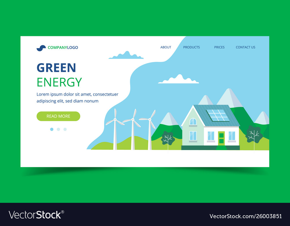 Green Energy Landing Page With A House With Solar Vector Image