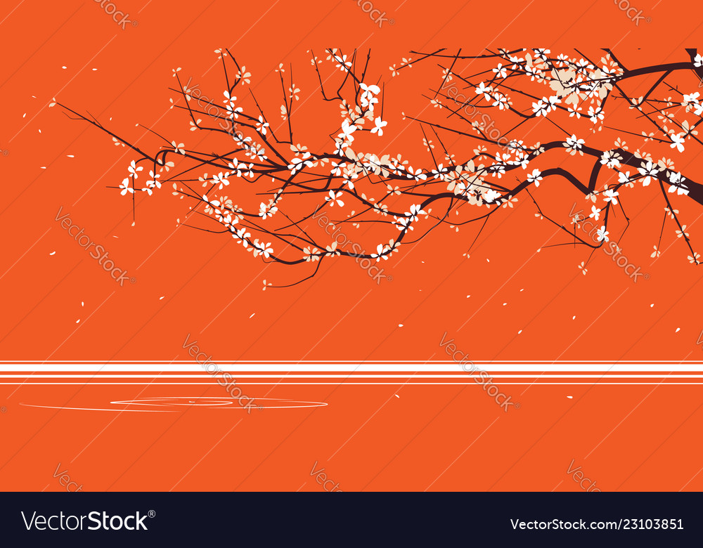 Horizontal abstract drawing of blossoming tree Vector Image