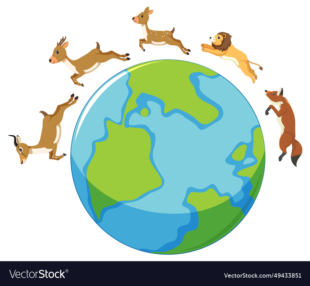 Wild animals running across globe icon Royalty Free Vector