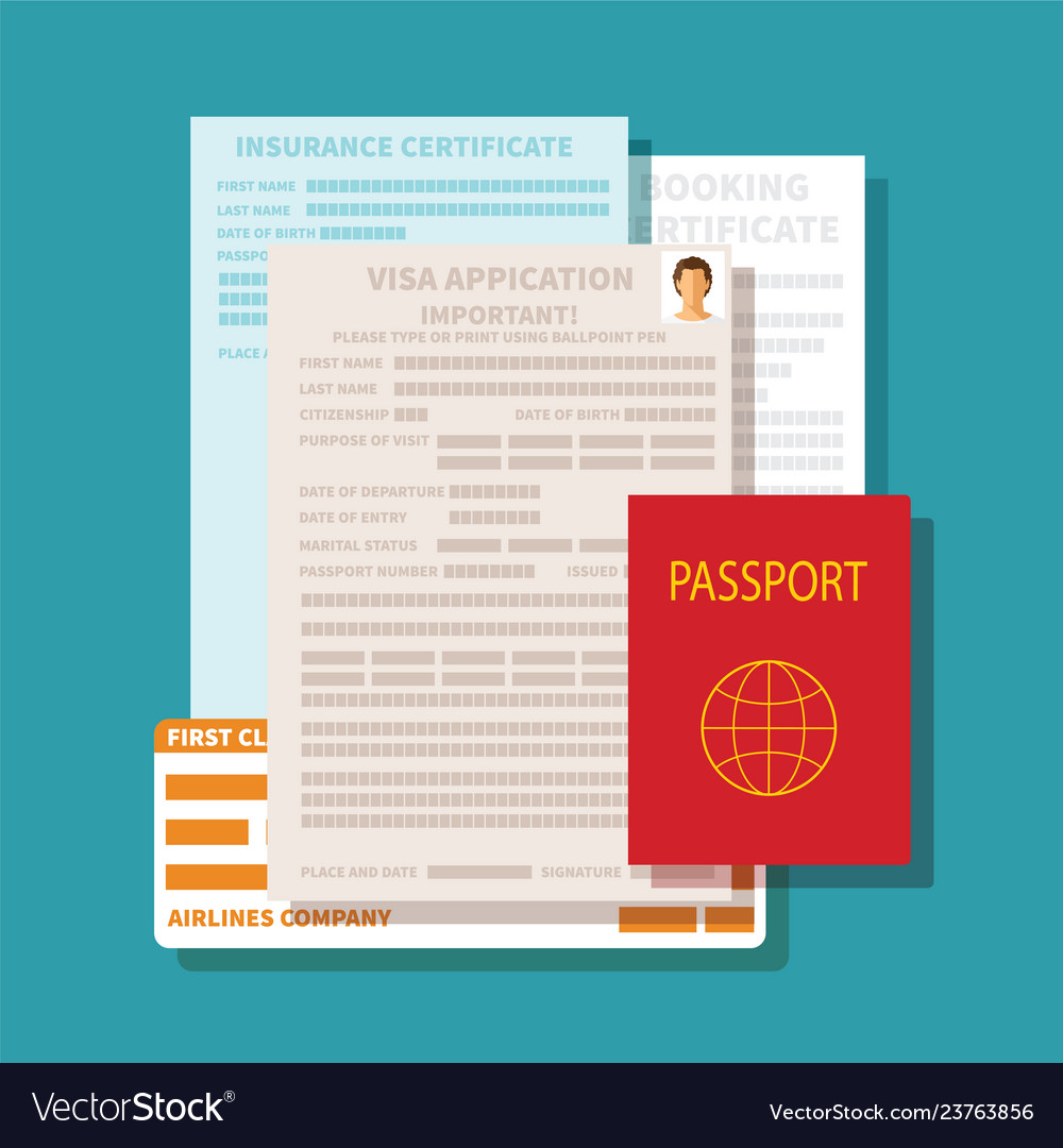 Concept Of Documents For Visa Application Set Vector Image