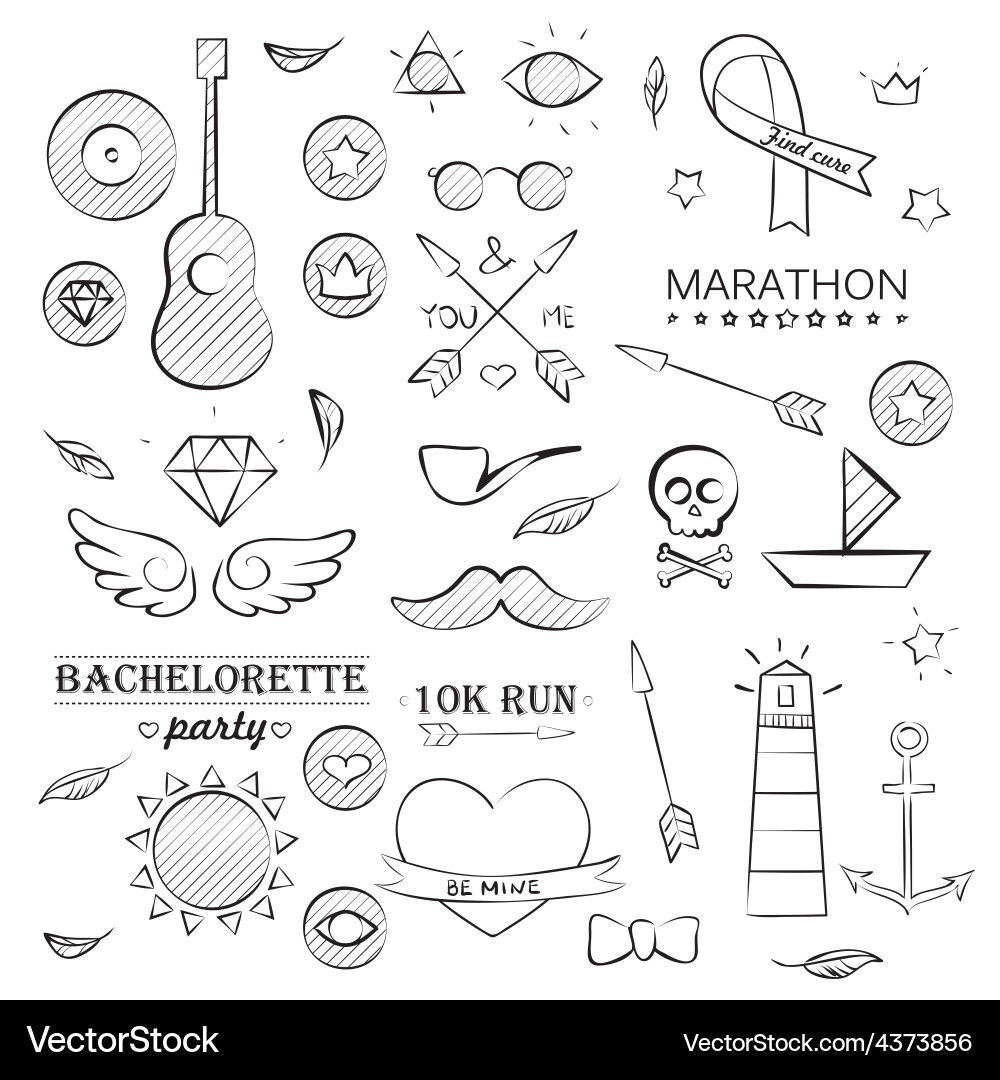 Doodle sea hand drawn objects set Royalty Free Vector Image