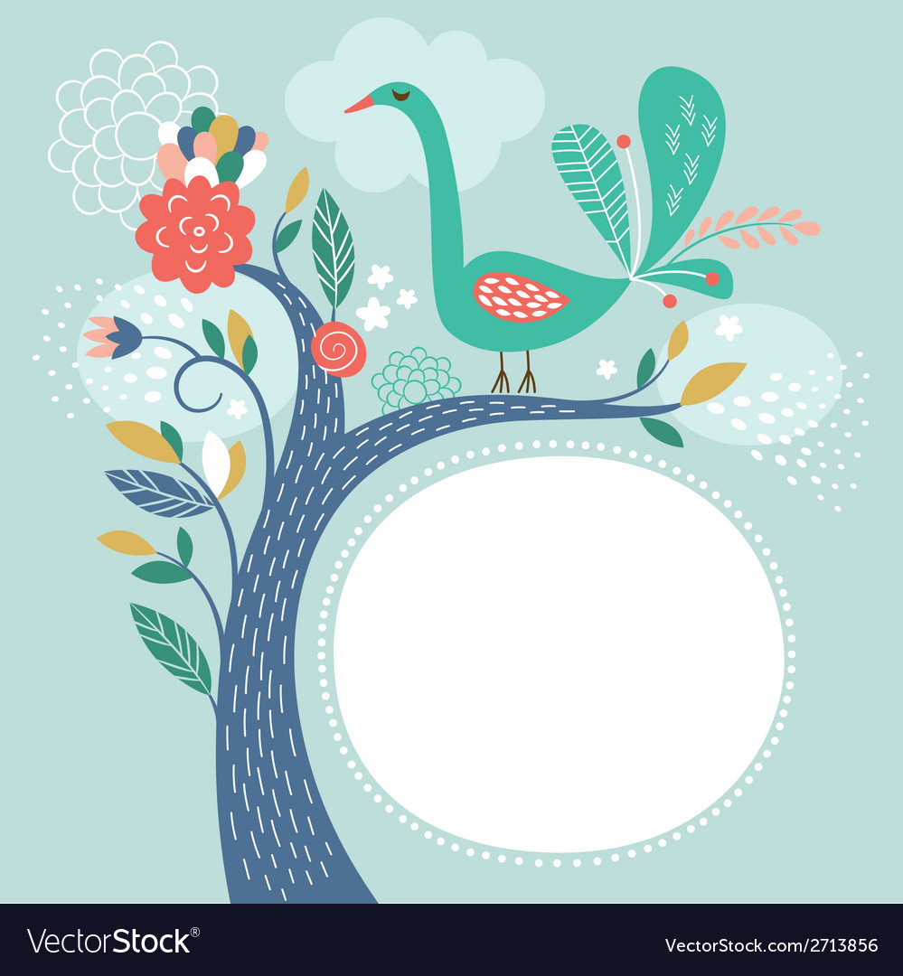 Floral with bird greeting card Royalty Free Vector Image