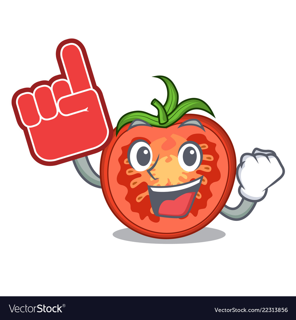 Foam finger red tomato slices isolated on mascot