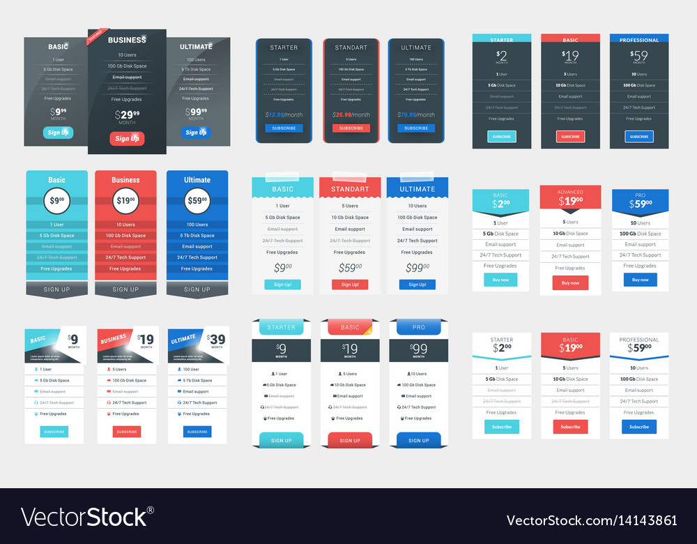 Collection of colorful pricing table design Vector Image