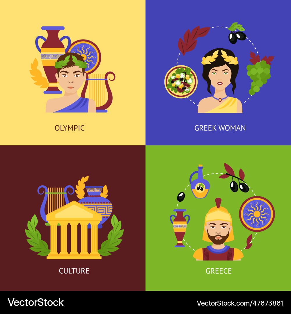 Greece flat set Royalty Free Vector Image - VectorStock