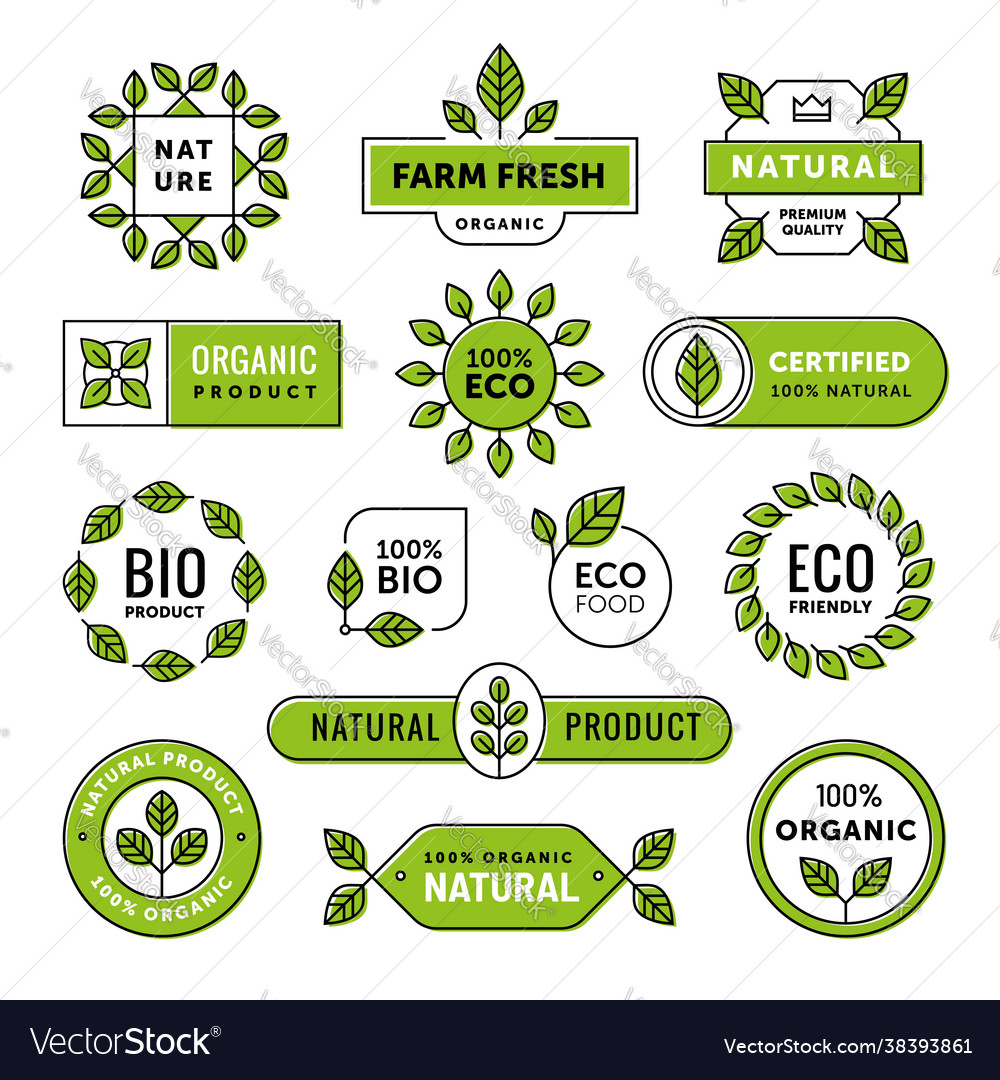 Organic and natural emblem label badge set Vector Image