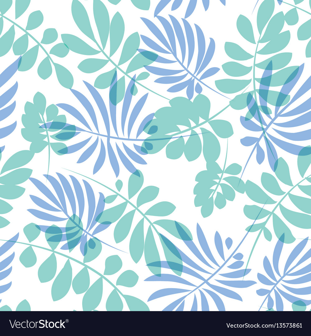 Tender pale blue and green tropical leaves