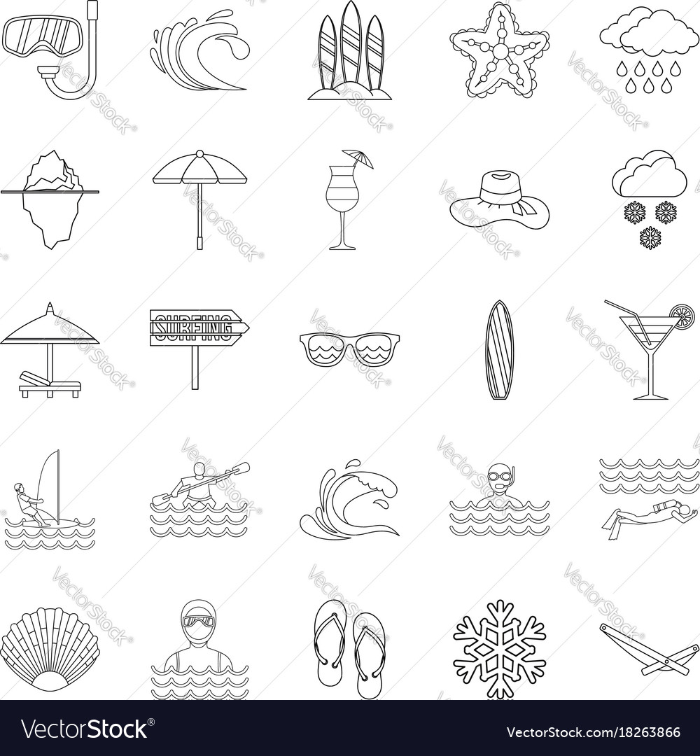 Coastal place icons set outline style Royalty Free Vector