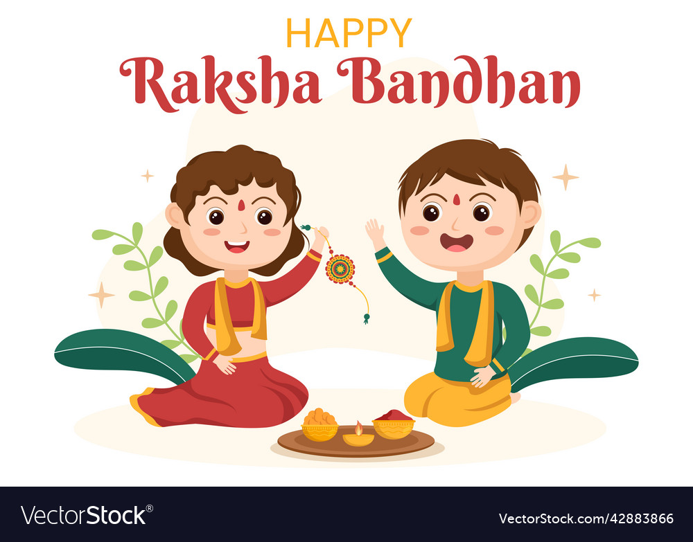 Happy raksha bandhan cartoon with sister tying Vector Image