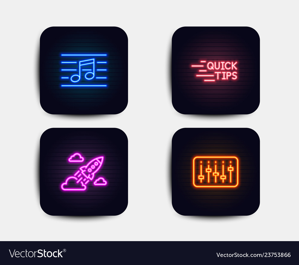 Neon set education startup rocket and musical note