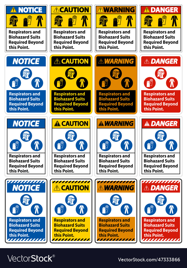 Warning Ppe Sign Respirators And Biohazard Suits Vector Image