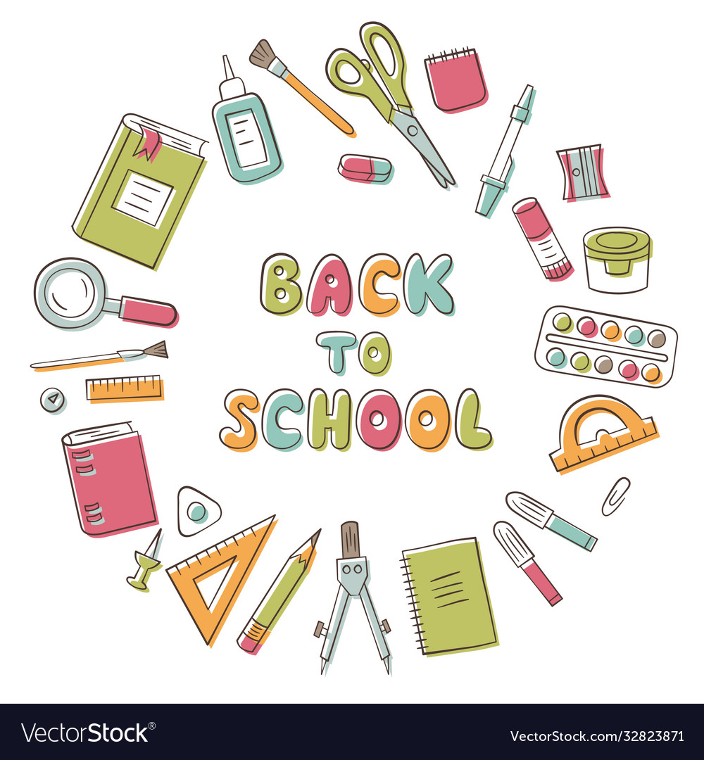 Back to school card with lettering and set Vector Image