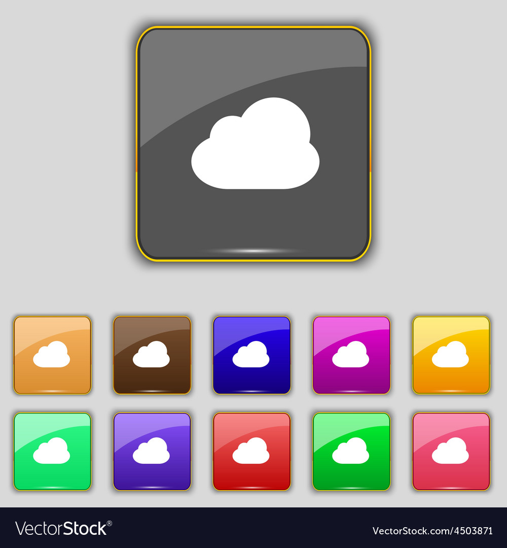 Cloud icon sign set with eleven colored buttons