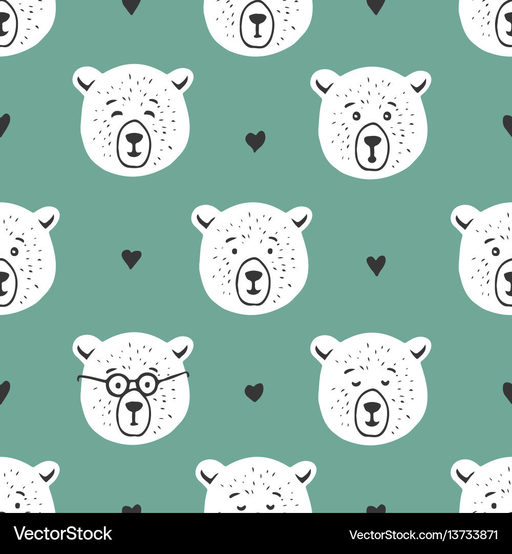 Cute bear seamless pattern hand drawn Royalty Free Vector