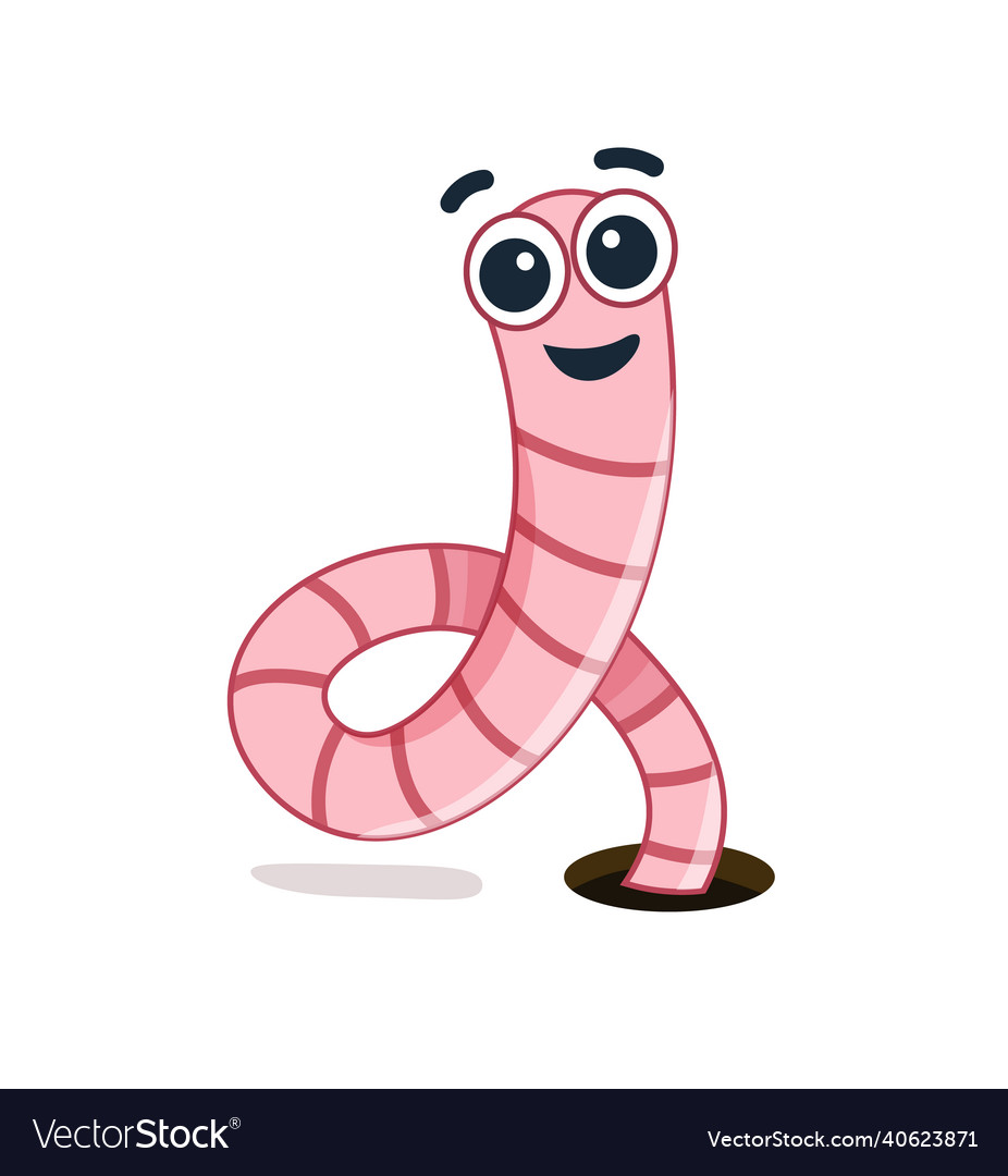 Pink happy worm in flat style earthworm Royalty Free Vector