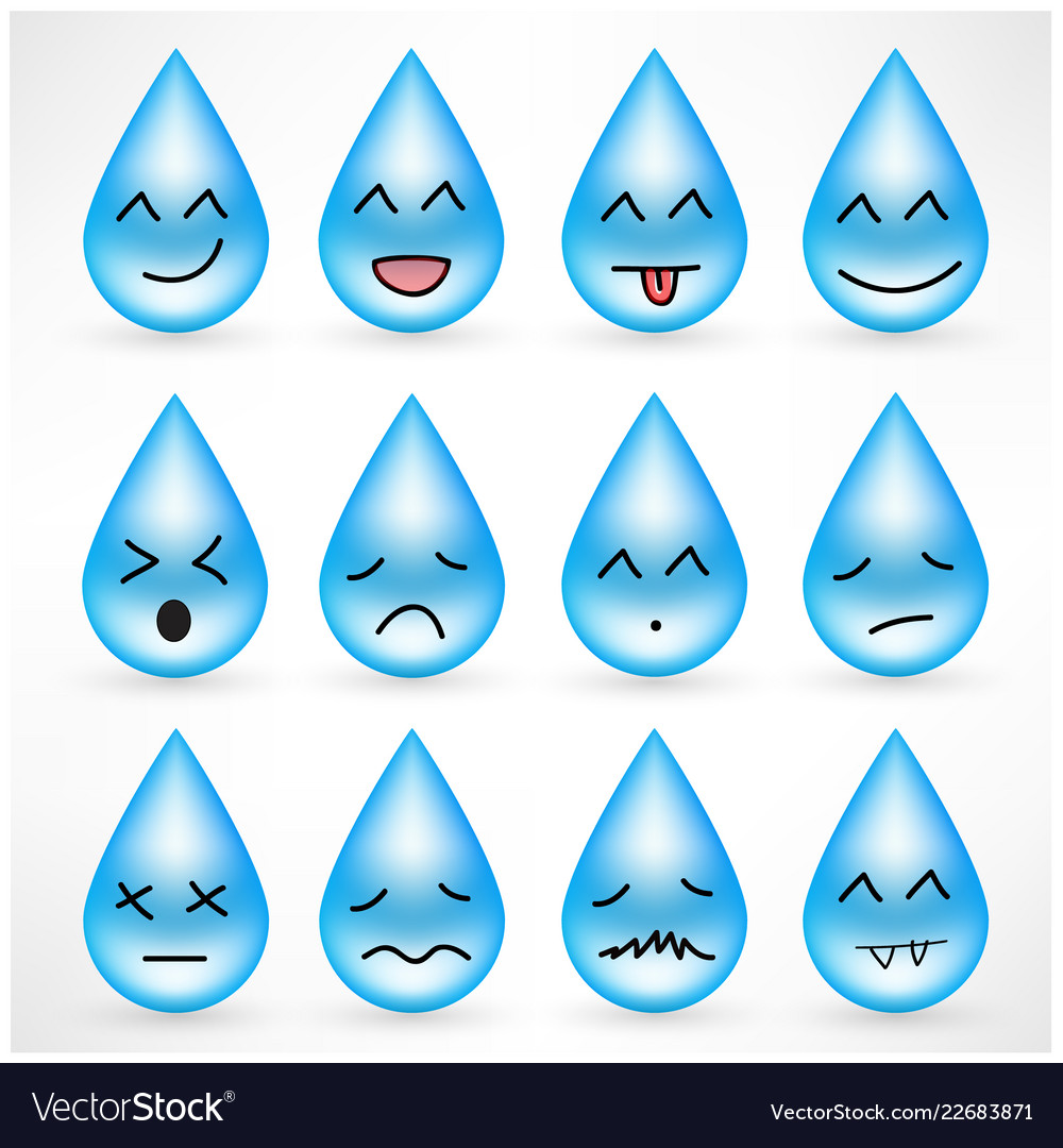 Set of drops with smiley emoticon faces