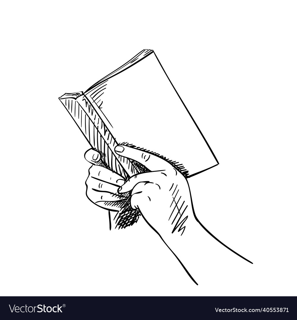 Sketch of hands holding open book with blank Vector Image