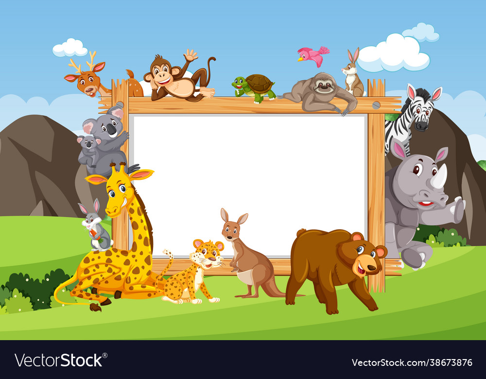 Empty wooden frame with various wild animals