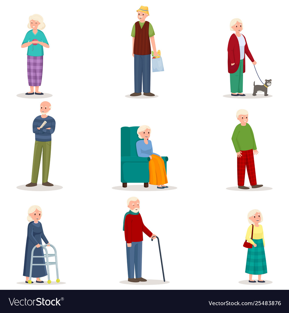 Set old senior woman and man in different Vector Image