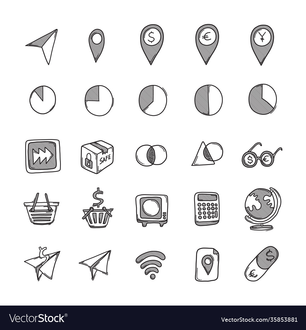 Business doodle icons set drawing sketch hand