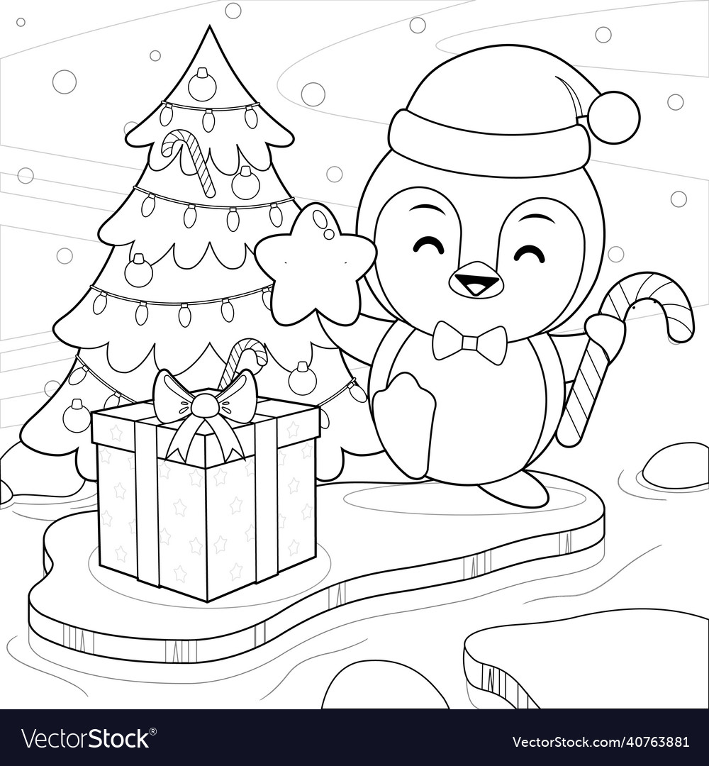 Coloring book for kids happy cute penguin Vector Image