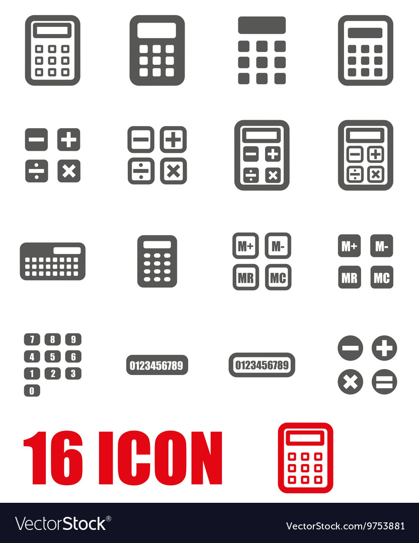 Grey calculator icon set Royalty Free Vector Image