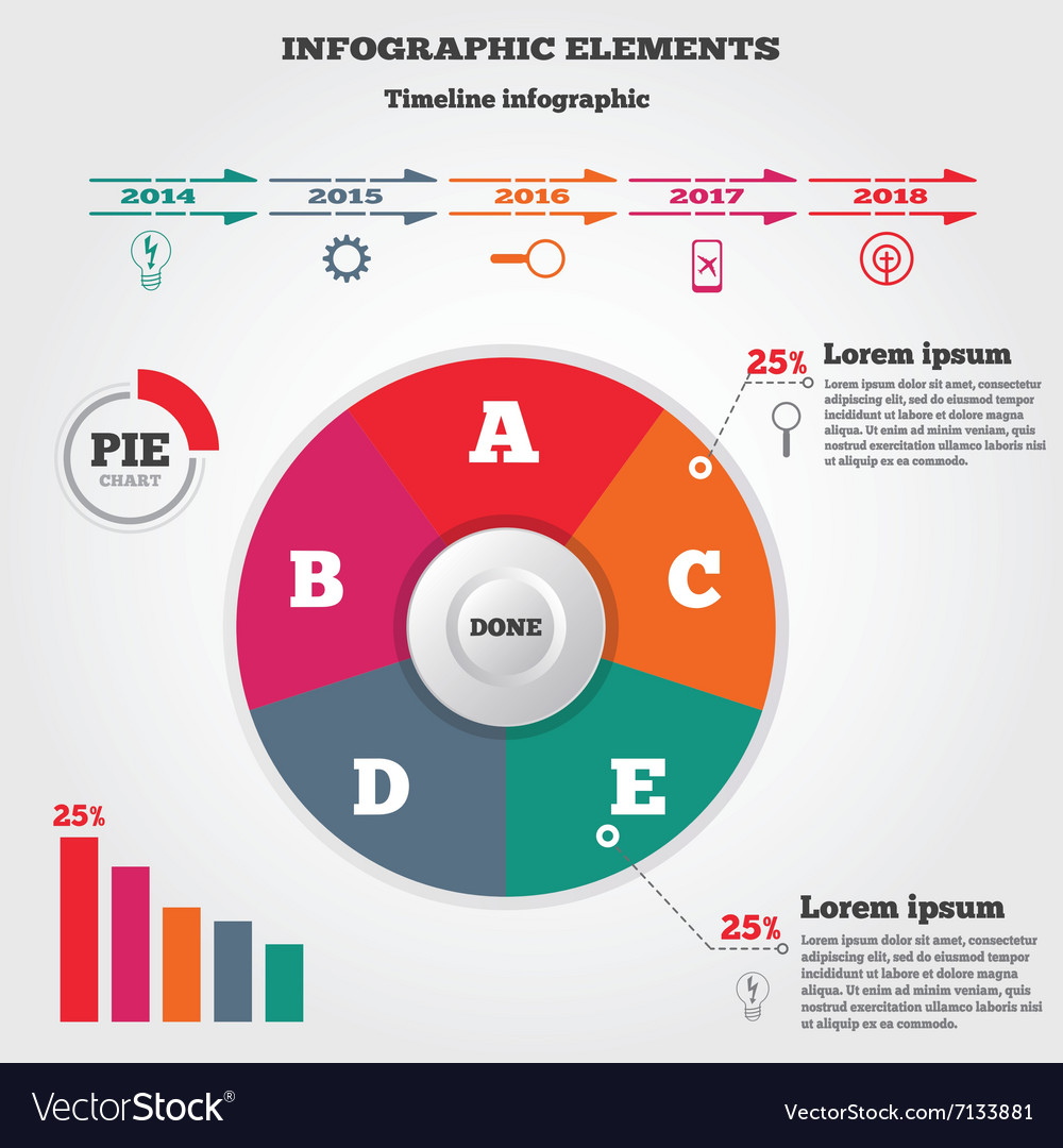 Infographics elements pie chart and timeline Vector Image