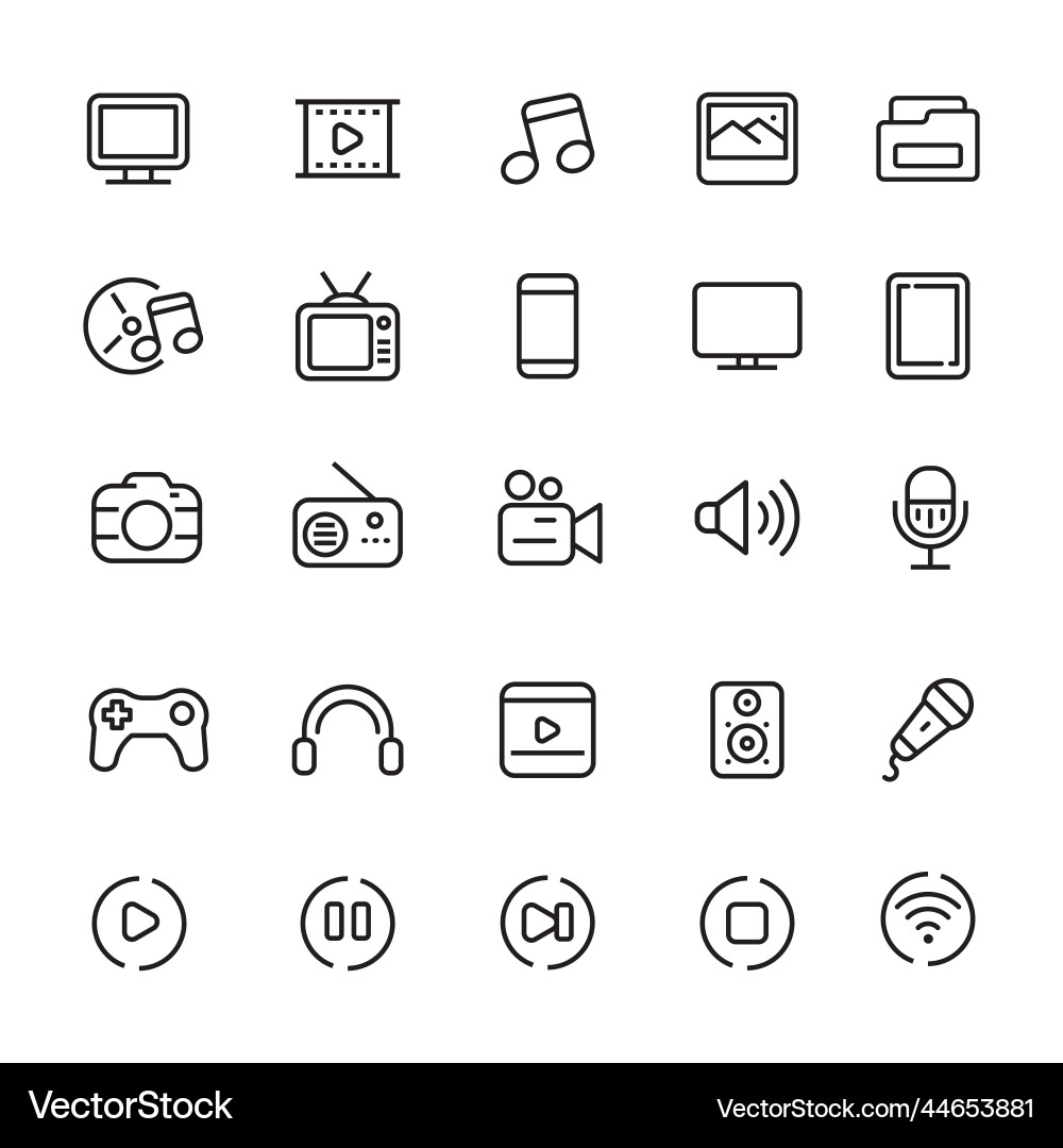 Set of multimedia icons with linear style Vector Image