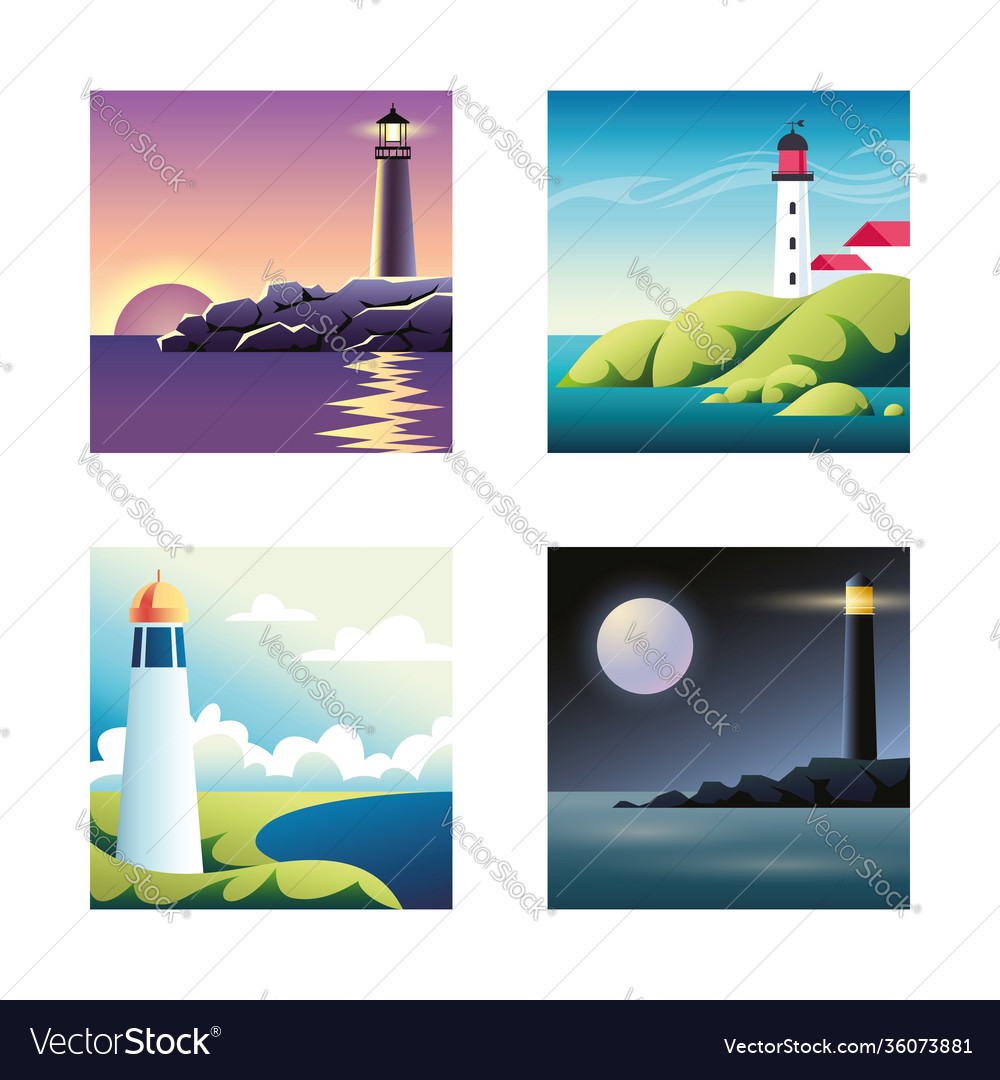 Set with sea and lighthouses Royalty Free Vector Image