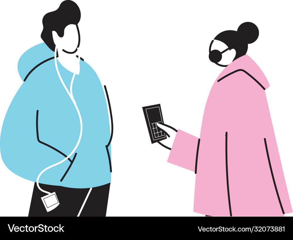 Young couple using an electronic device Royalty Free Vector