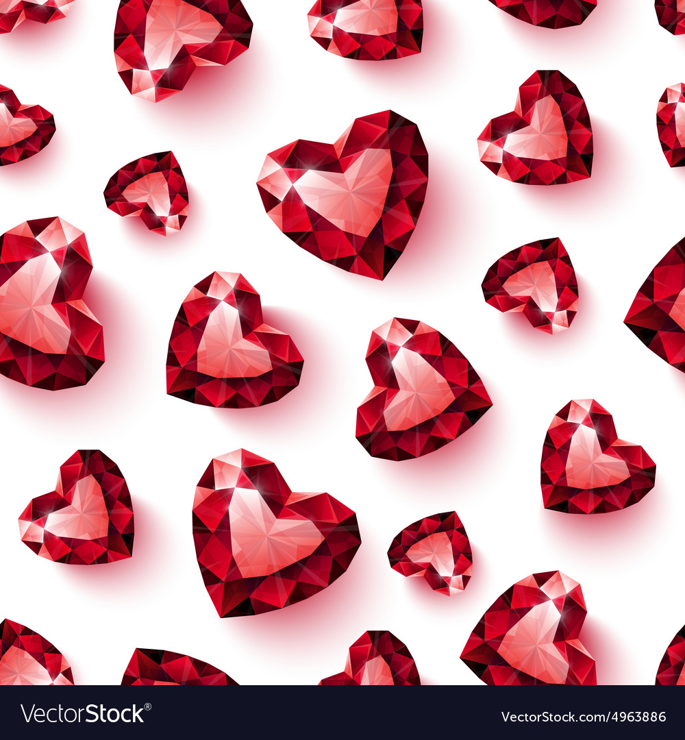 Shiny red ruby heart on white background seamless