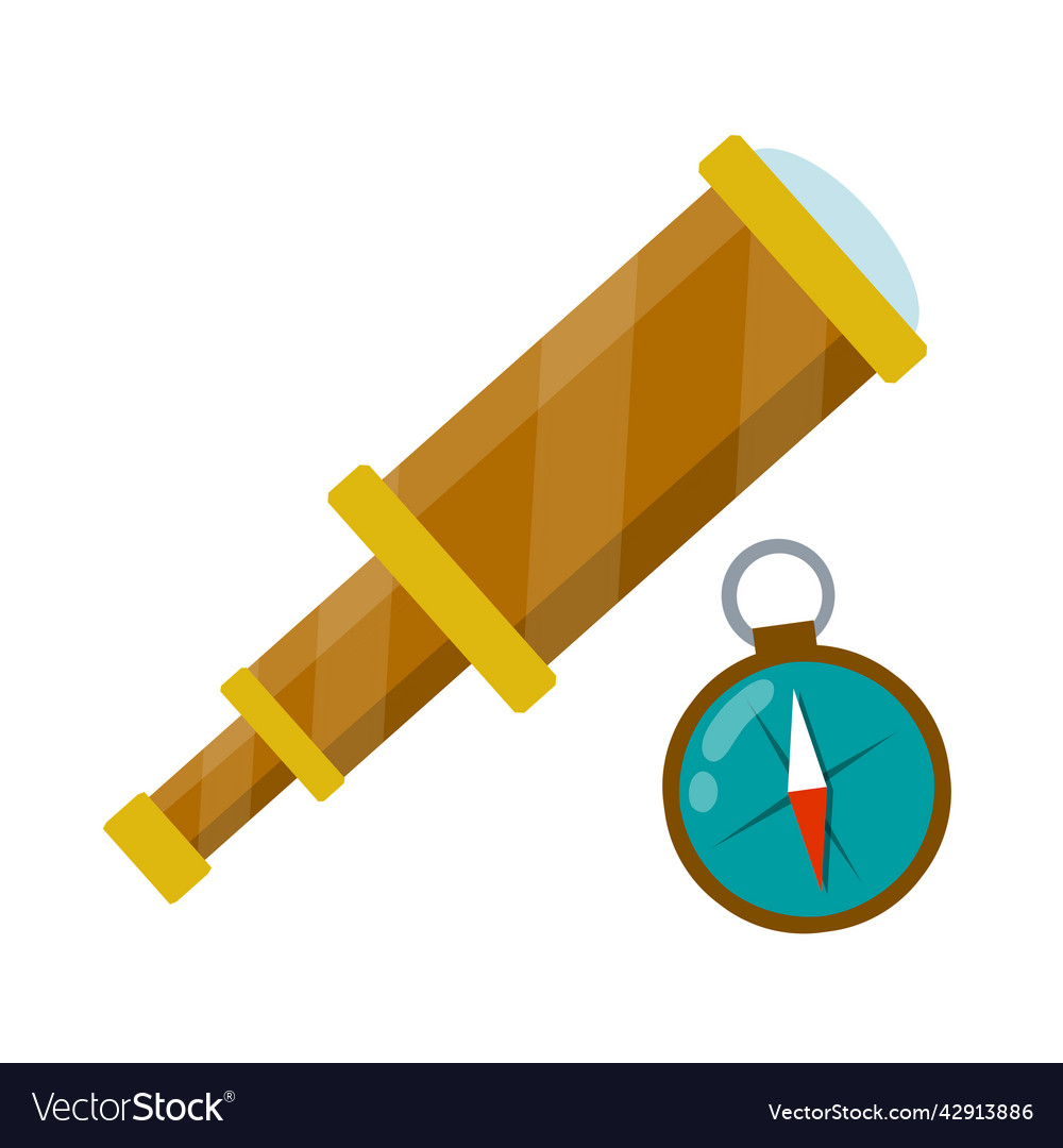 Telescope Compass Retro Objects For Research Vector Image