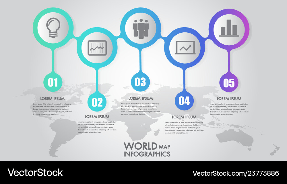 World map business infographics 5 step options Vector Image