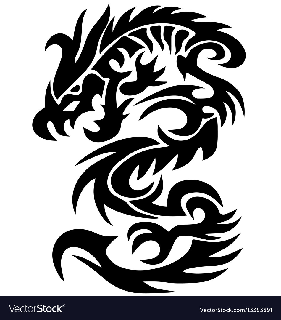 Dragon tattoo tribal black and white Royalty Free Vector