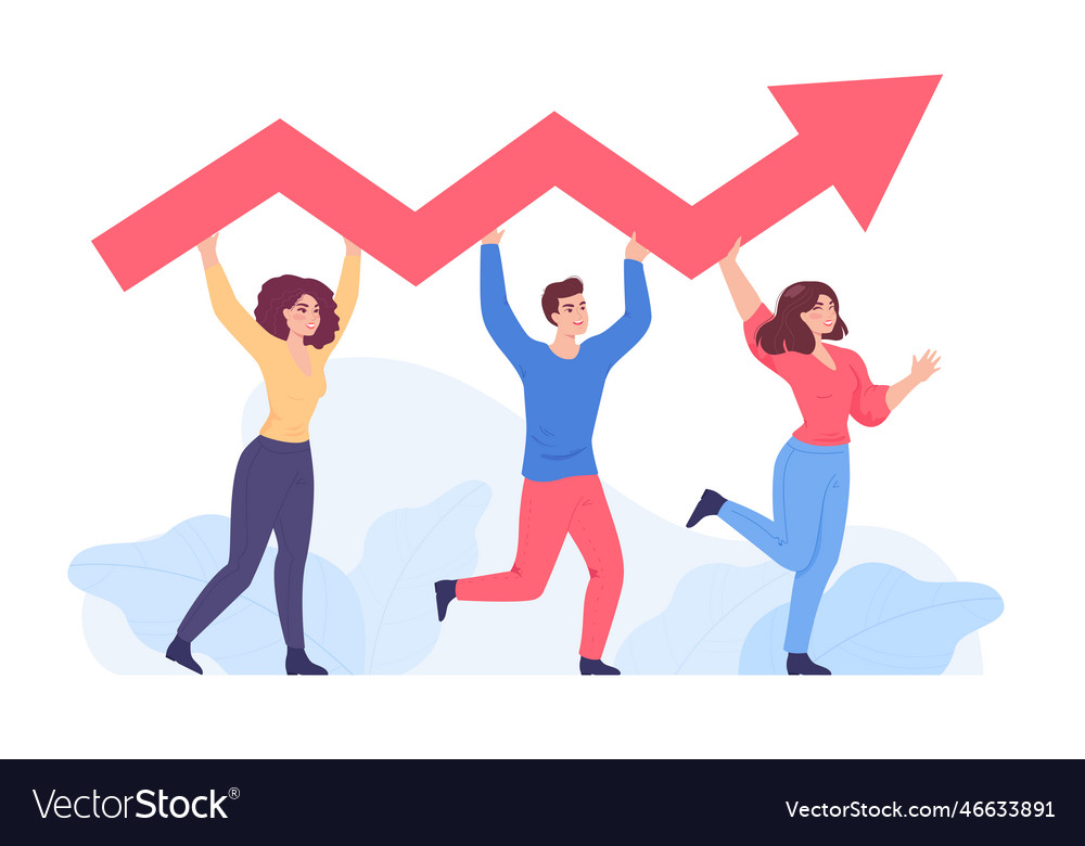 Happy people holding growing arrow flat Royalty Free Vector