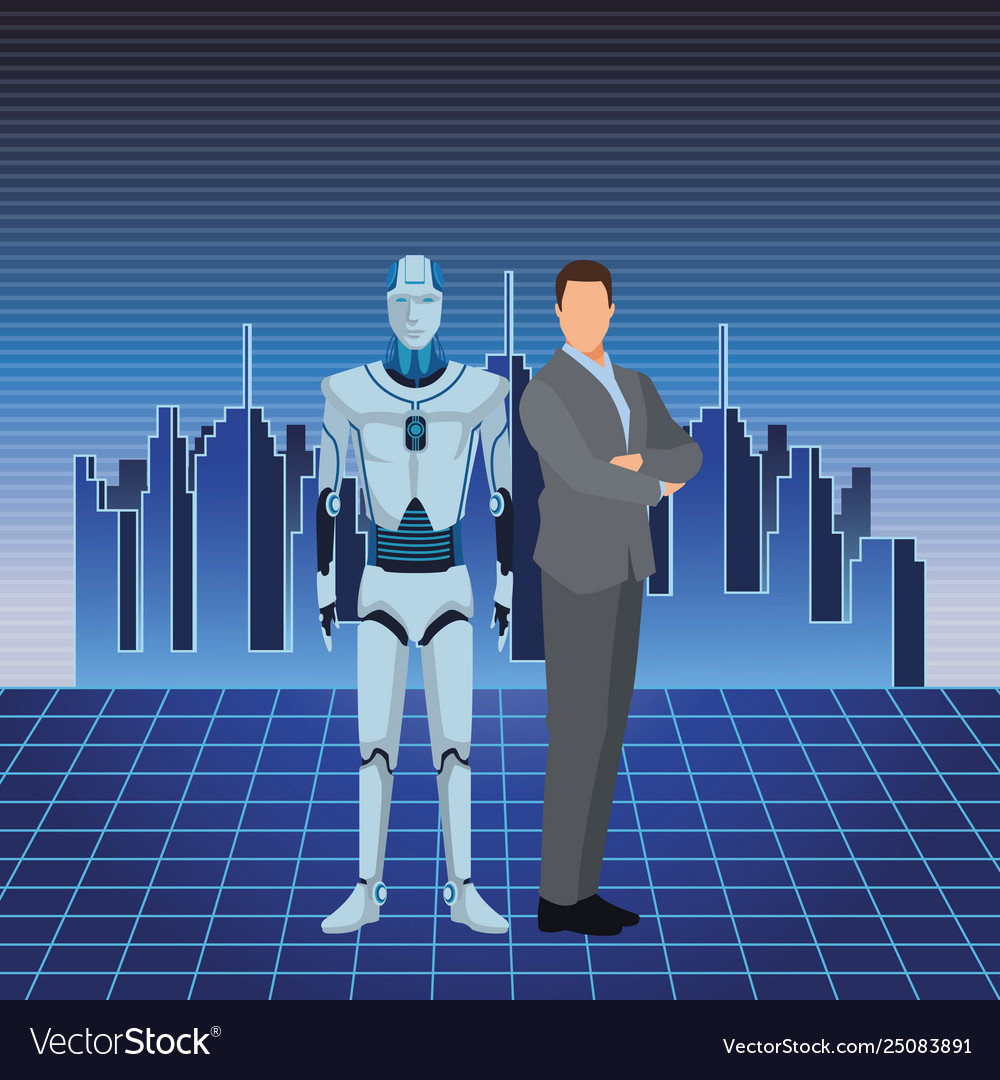 Humanoid robot and businessman Royalty Free Vector Image