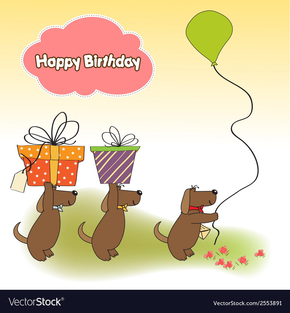 Three Dogs That Offer A Big Gift Birthday Greeting