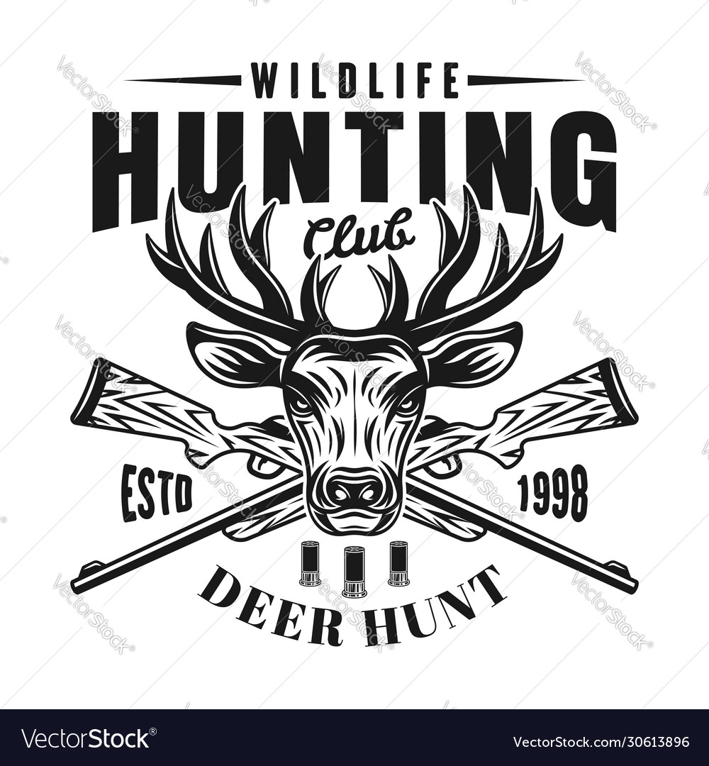 Deer head and rifles hunting club emblem Vector Image