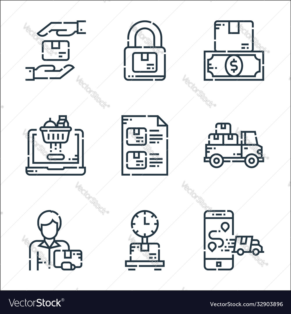 Delivery line icons linear set quality