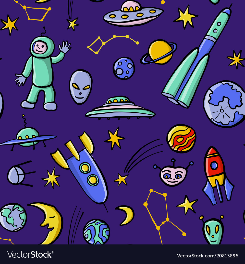 Hand drawn doodle space seamless pattern vector image Hand drawn doodle space seamless pattern