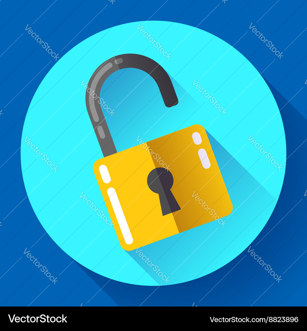 Lock icon with long shadow flat design Royalty Free Vector