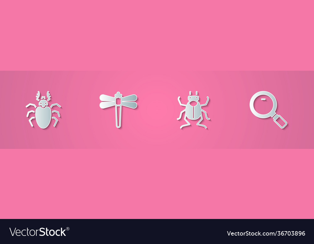 Set paper cut beetle deer dragonfly bug